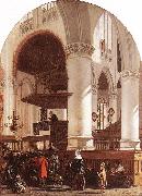 WITTE, Emanuel de Interior of the Oude Kerk at Delft during a Sermon oil painting artist